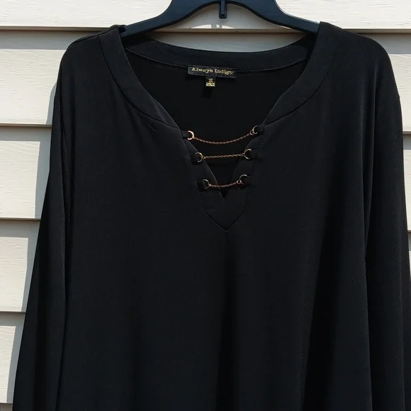 ALWAYS INDIGO Elegant Long Sleeve Black Dress with Waist String- 3X - Picture 7 of 13